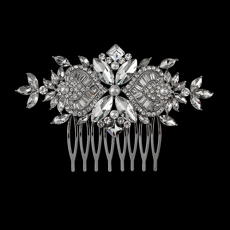 Silberner Haarkamm mit Perlen & Strass – Handgefertigtes elegantes Haarschmuck-Accessoire für Damen & Bräute