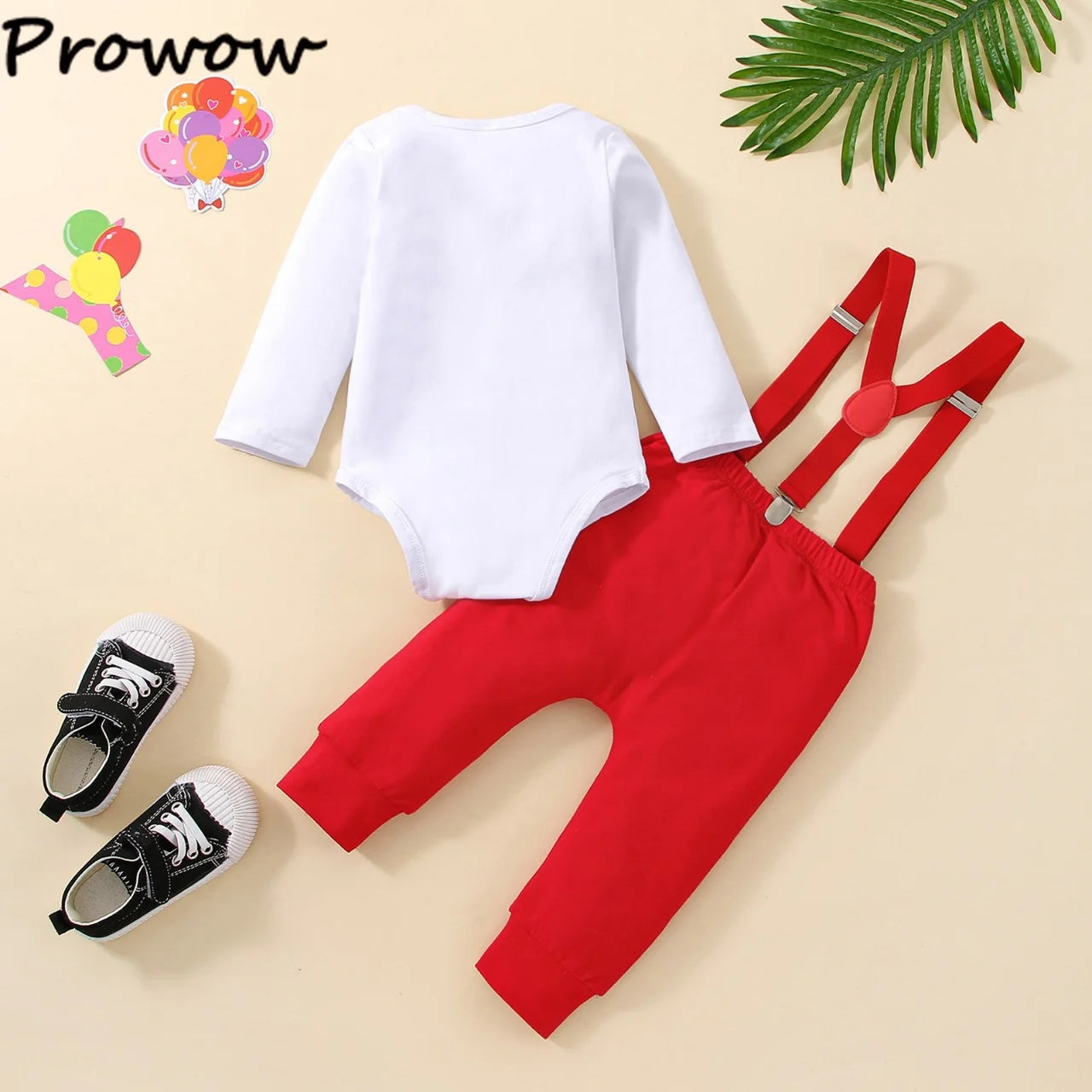 Baby Jungen Cake Smash Geburtstag Outfit – Romper mit „1“-Ballon-Aufdruck + Hosenträgerhose – 3-teiliges Set