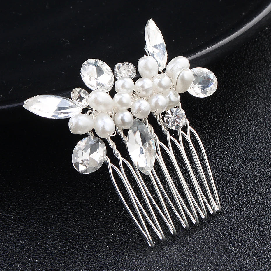 Silberner Haarkamm mit Perlen & Strass – Handgefertigtes elegantes Haarschmuck-Accessoire für Damen & Bräute