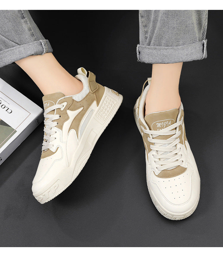 Herren Sneaker Herbst 2023 – Bequeme Plattform-Schuhe | Trendige weiße Schnürsneaker – Vulcanisierte Freizeitschuhe
