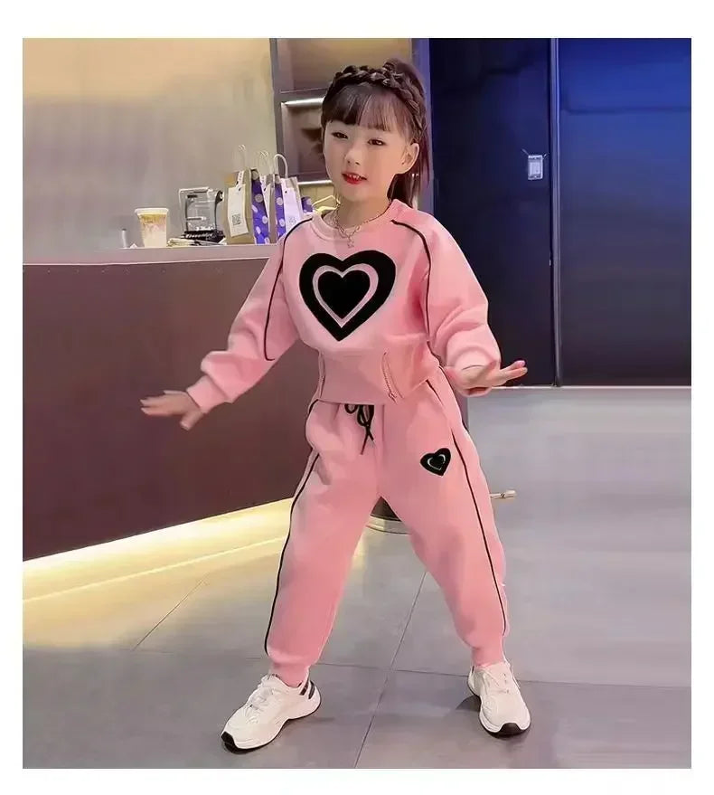 2-teiliges Mädchen-Set für Frühling & Herbst – Sweatshirt & Hose | Bequemes Freizeit-Outfit mit Print | 1–9 Jahre