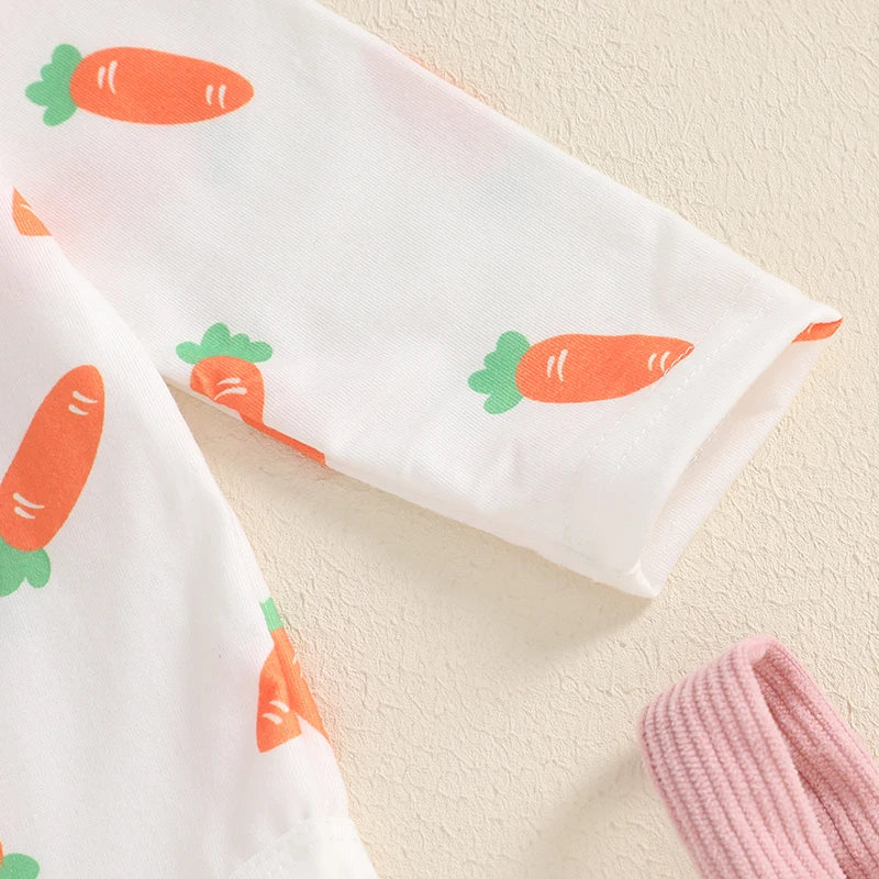 Oster-Outfit für Baby-Mädchen – 3-teilig: Karotten-Body mit langen Ärmeln, Hasen-Trägerrock & Haarband – von FOCUSNORM (0–18 Monate)