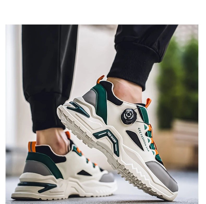 Herren Sneaker mit Rotationsverschluss – Koreanischer Stil | Bequeme Sportschuhe mit weicher Sohle & rutschfestem Profil – Ganzjahres-Freizeitschuhe