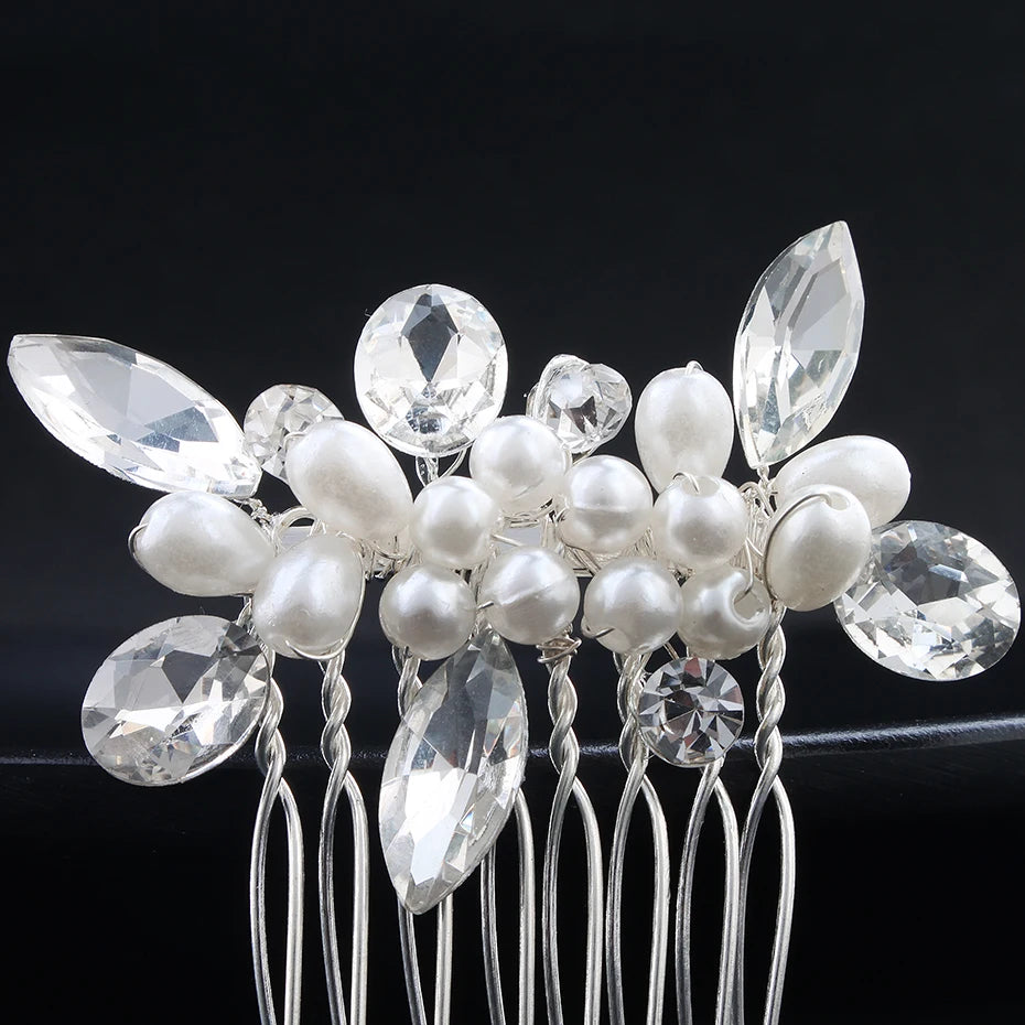 Silberner Haarkamm mit Perlen & Strass – Handgefertigtes elegantes Haarschmuck-Accessoire für Damen & Bräute