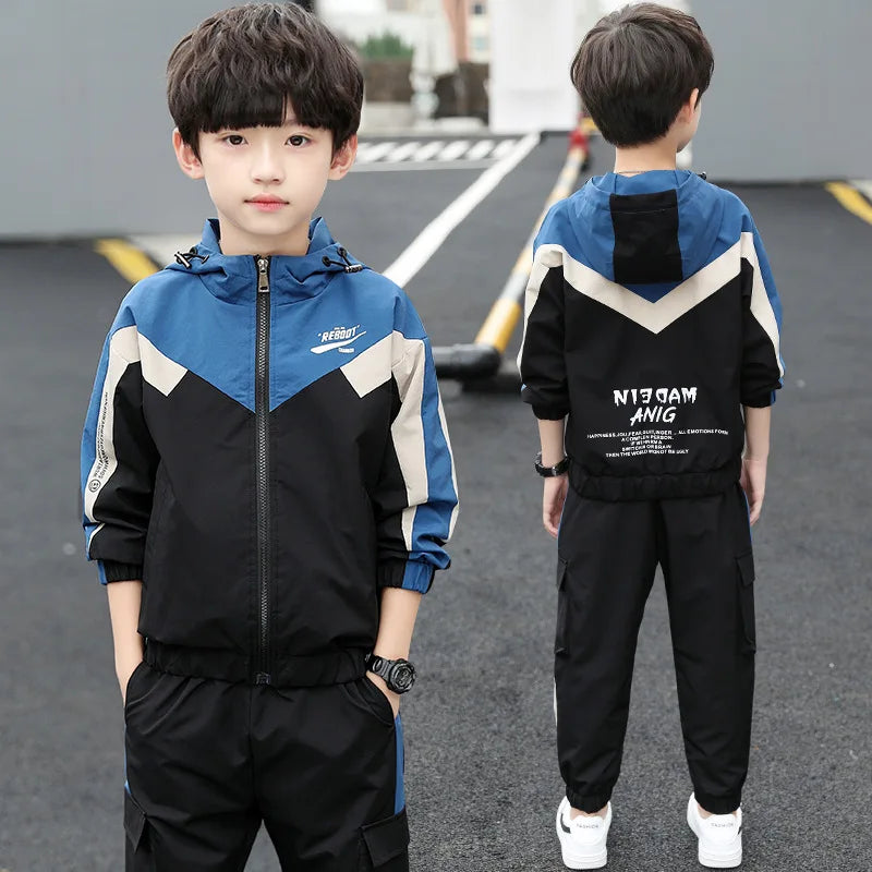 2-teiliges Jungen-Sportanzug-Set mit Kapuze – Frühling & Herbst | Langarm-Trainingsanzug für Kinder & Teenager (Größe 120–170)