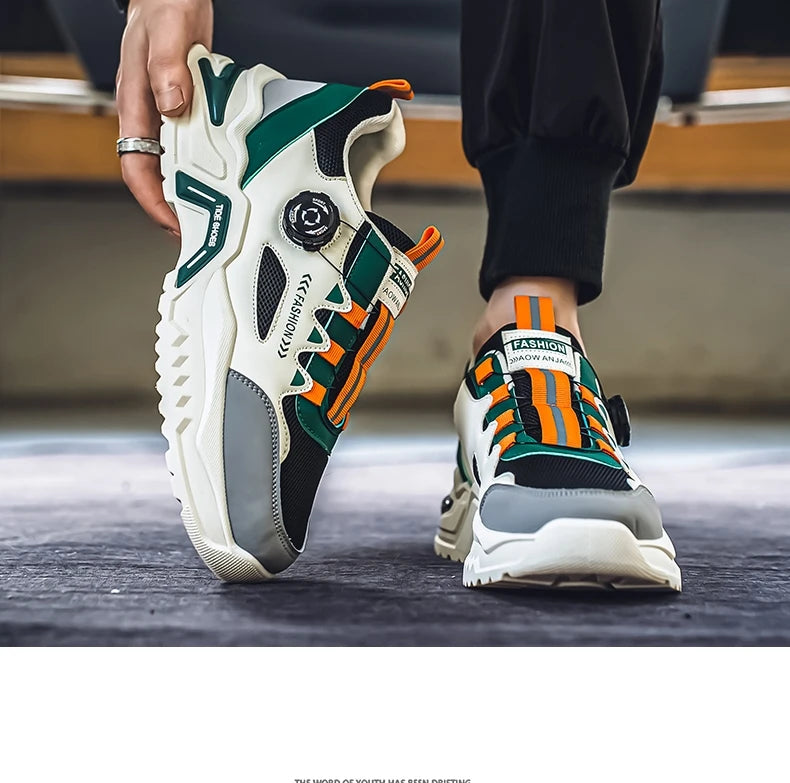 Herren Sneaker mit Rotationsverschluss – Koreanischer Stil | Bequeme Sportschuhe mit weicher Sohle & rutschfestem Profil – Ganzjahres-Freizeitschuhe