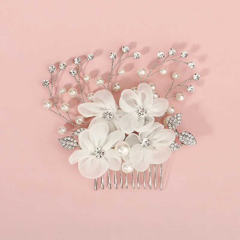 Silberner Haarkamm mit Perlen & Strass – Handgefertigtes elegantes Haarschmuck-Accessoire für Damen & Bräute
