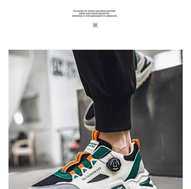 Herren Sneaker mit Rotationsverschluss – Koreanischer Stil | Bequeme Sportschuhe mit weicher Sohle & rutschfestem Profil – Ganzjahres-Freizeitschuhe