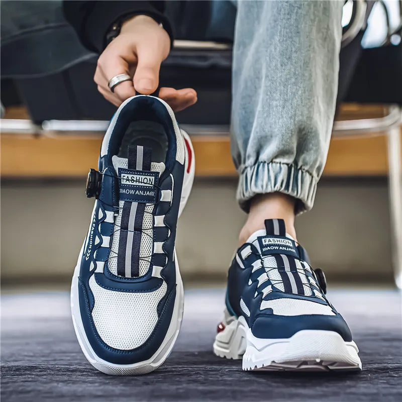 Herren Sneaker mit Rotationsverschluss – Koreanischer Stil | Bequeme Sportschuhe mit weicher Sohle & rutschfestem Profil – Ganzjahres-Freizeitschuhe