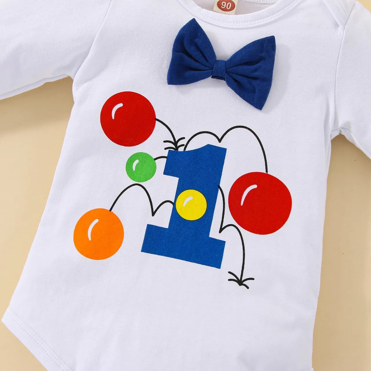 Baby Jungen Cake Smash Geburtstag Outfit – Romper mit „1“-Ballon-Aufdruck + Hosenträgerhose – 3-teiliges Set