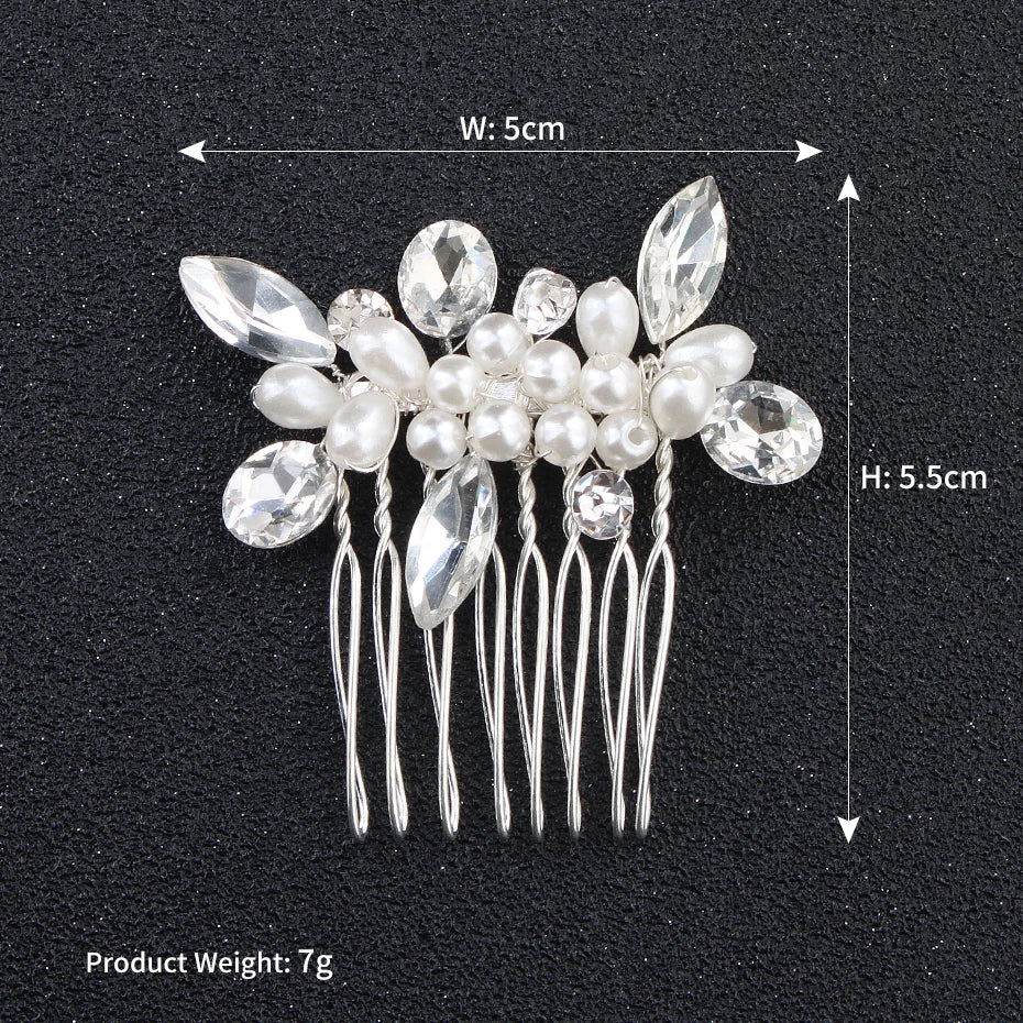 Silberner Haarkamm mit Perlen & Strass – Handgefertigtes elegantes Haarschmuck-Accessoire für Damen & Bräute