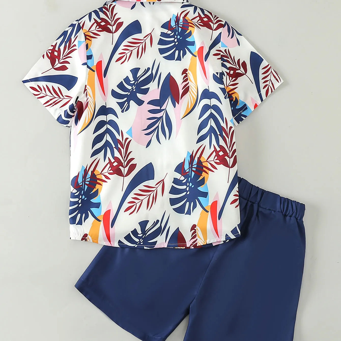2-teiliges Sommer-Outfit für Jungen – Kurzarmhemd & Shorts im Gentleman-Stil mit Palmenblatt-Print | Für Kinder von 7–13 Jahren