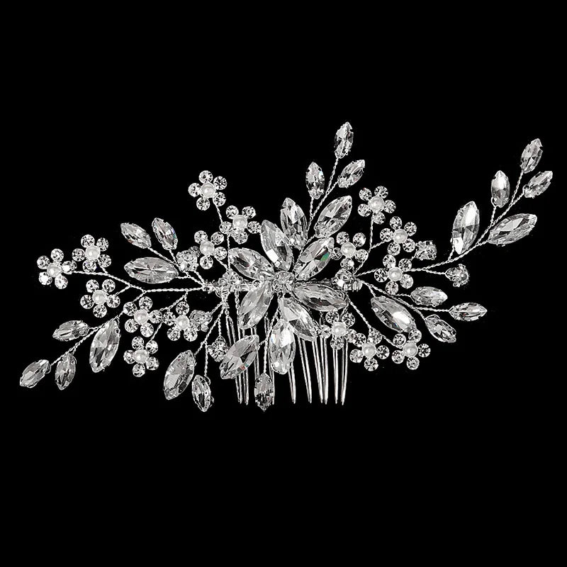 Silberner Haarkamm mit Perlen & Strass – Handgefertigtes elegantes Haarschmuck-Accessoire für Damen & Bräute