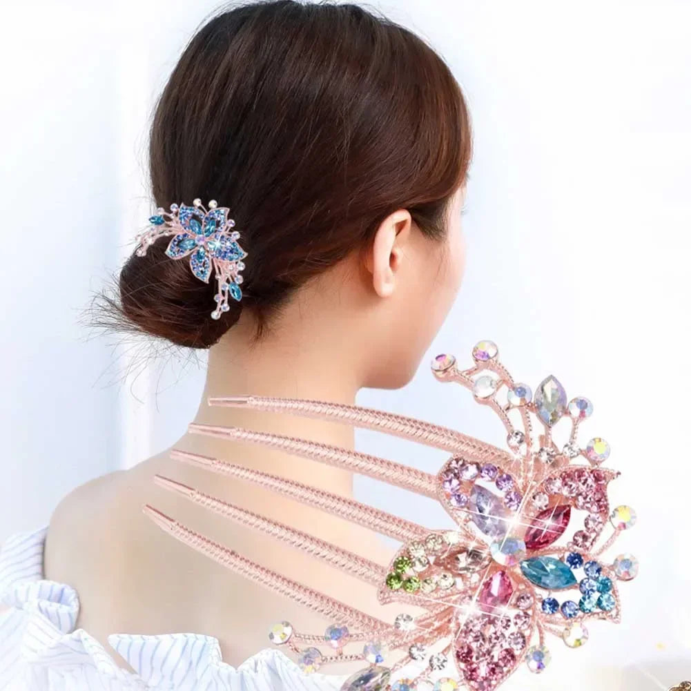 Vintage Blumen-Haarkamm mit Strass – Glänzender Haarschmuck für Damen – Antistatisch & Elegant (Geschenkidee)