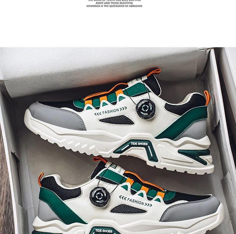 Herren Sneaker mit Rotationsverschluss – Koreanischer Stil | Bequeme Sportschuhe mit weicher Sohle & rutschfestem Profil – Ganzjahres-Freizeitschuhe
