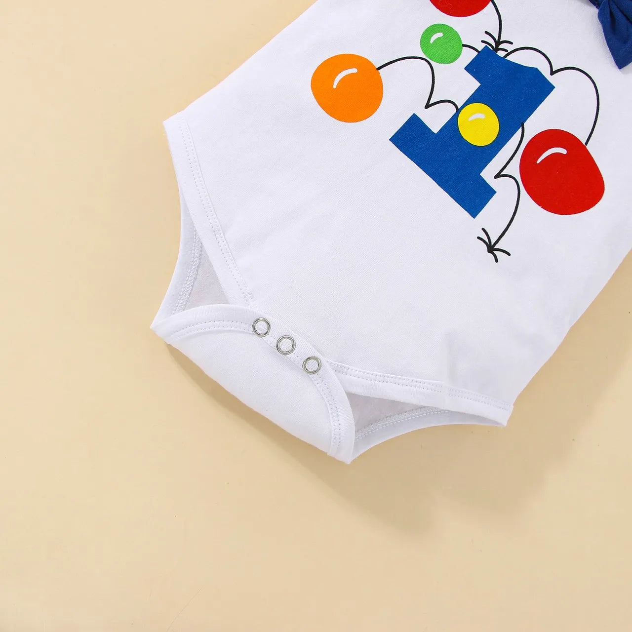 Baby Jungen Cake Smash Geburtstag Outfit – Romper mit „1“-Ballon-Aufdruck + Hosenträgerhose – 3-teiliges Set