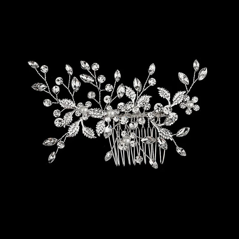 Silberner Haarkamm mit Perlen & Strass – Handgefertigtes elegantes Haarschmuck-Accessoire für Damen & Bräute