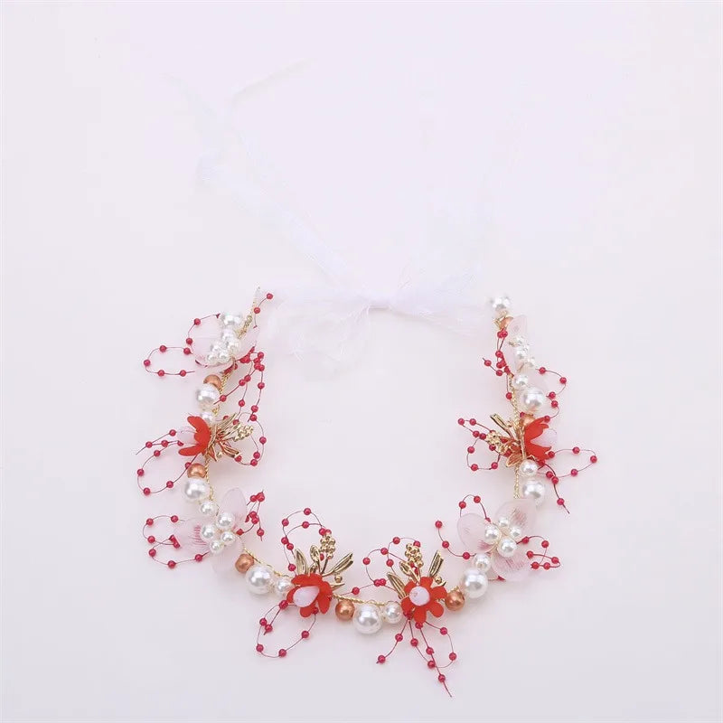 Frühlingshafte Boho Blumenkrone mit Perlen für Mädchen – Hochzeit Haarschmuck & Blumen-Haarreif | Kinder Geschenk