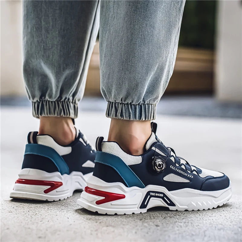 Herren Sneaker mit Rotationsverschluss – Koreanischer Stil | Bequeme Sportschuhe mit weicher Sohle & rutschfestem Profil – Ganzjahres-Freizeitschuhe