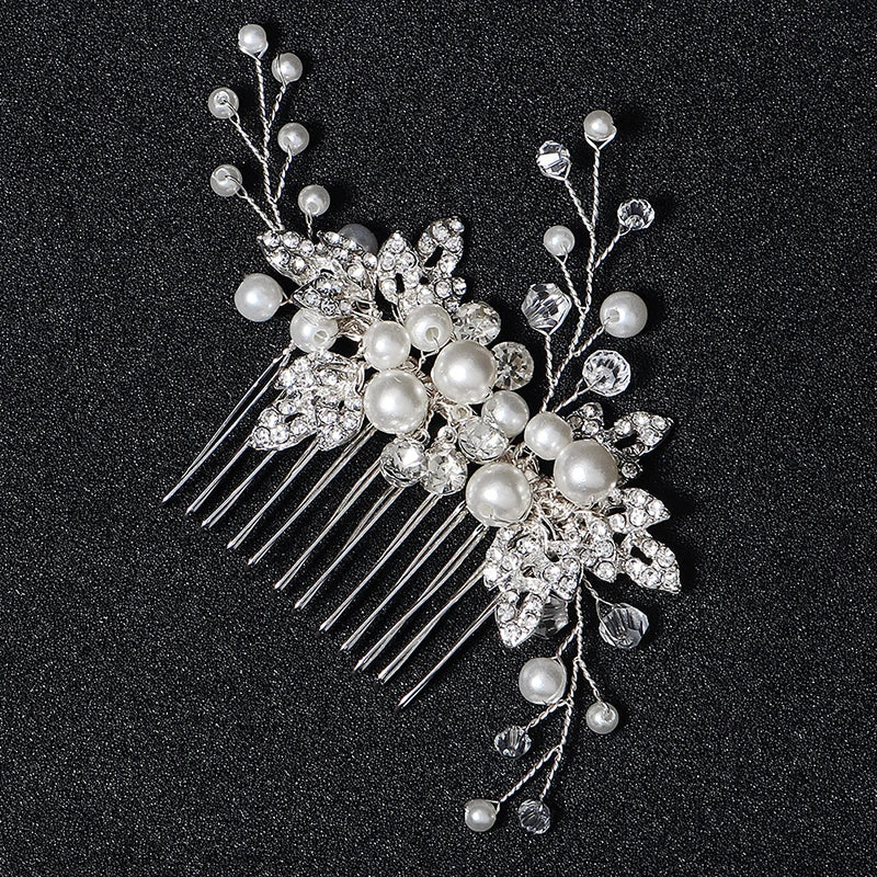 Silberner Haarkamm mit Perlen & Strass – Handgefertigtes elegantes Haarschmuck-Accessoire für Damen & Bräute