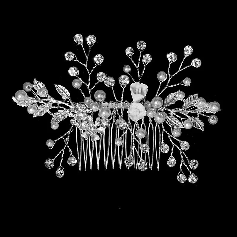 Silberner Haarkamm mit Perlen & Strass – Handgefertigtes elegantes Haarschmuck-Accessoire für Damen & Bräute