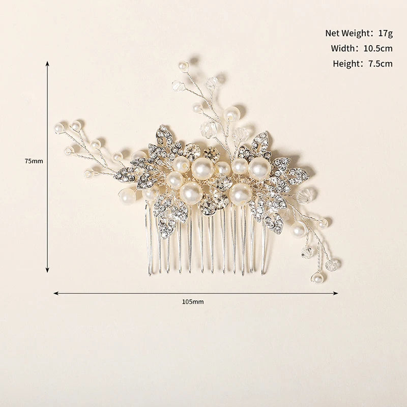 Silberner Haarkamm mit Perlen & Strass – Handgefertigtes elegantes Haarschmuck-Accessoire für Damen & Bräute