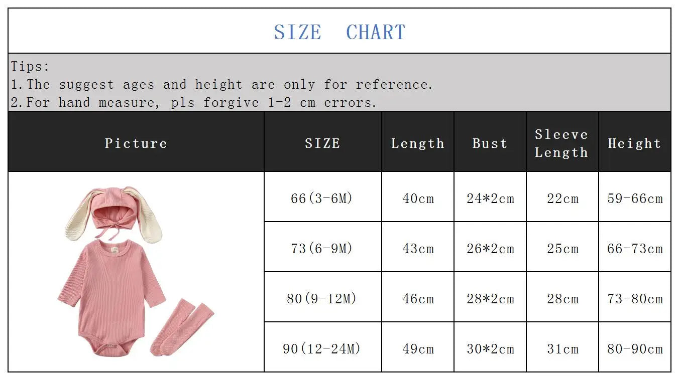 2025 Niedliches Baby-Hasen-Set – Langarm Body mit Ohren-Mütze & Kniestrümpfen | Unisex Babykleidung aus Baumwolle