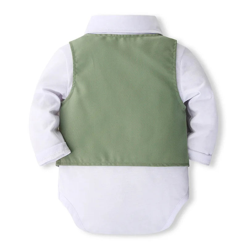 Luxuriöses 5-teiliges Baby Jungen Set – Frühlings- & Herbst-Outfit im Gentleman-Stil | Body + Weste + Hose + Krawatte + Hut – Koreanisches Design