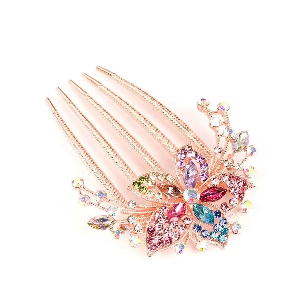 Vintage Blumen-Haarkamm mit Strass – Glänzender Haarschmuck für Damen – Antistatisch & Elegant (Geschenkidee)