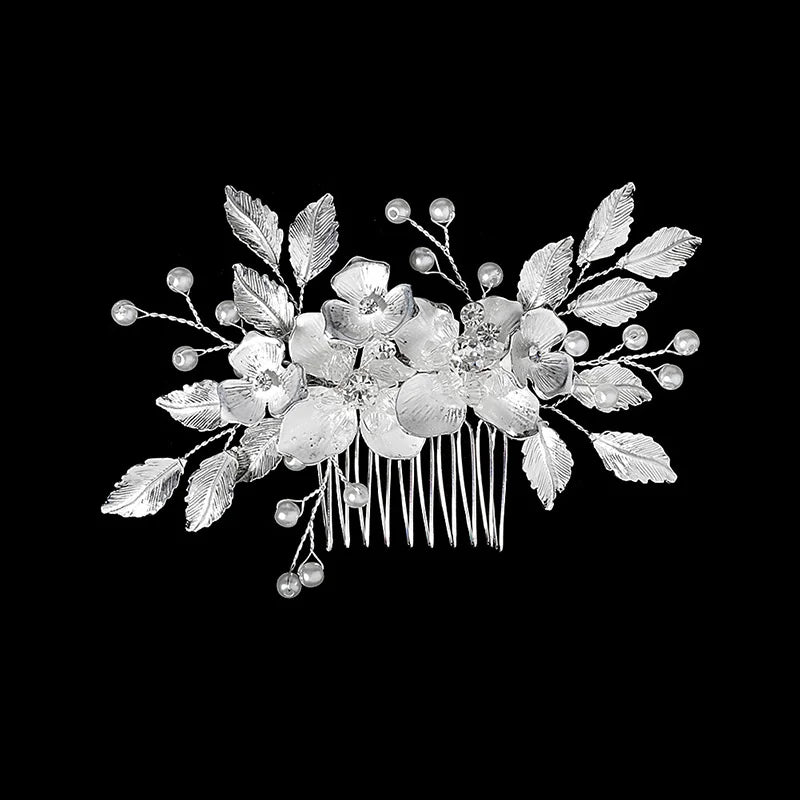 Silberner Haarkamm mit Perlen & Strass – Handgefertigtes elegantes Haarschmuck-Accessoire für Damen & Bräute