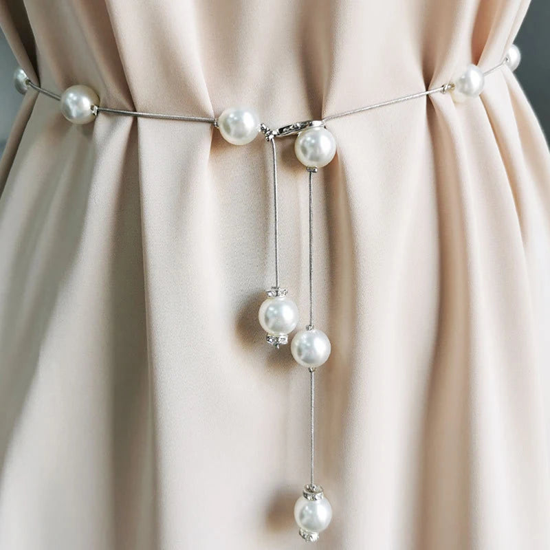 Eleganter Damen Taillengürtel – Verstellbare Kette mit Acrylperlen in Gold oder Silber | Dünner, stilvoller Schmuckgürtel für Kleider
