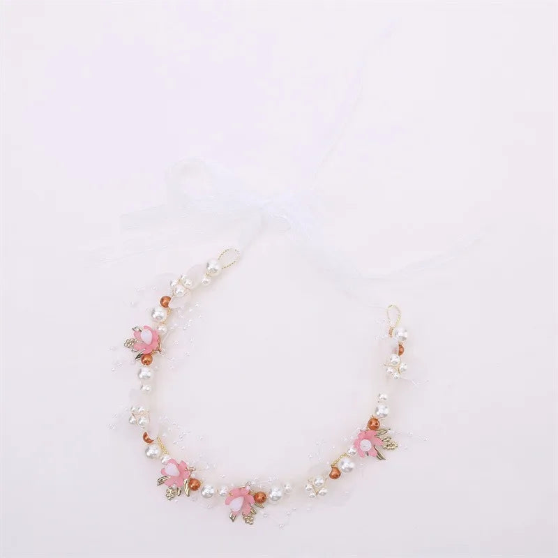 Frühlingshafte Boho Blumenkrone mit Perlen für Mädchen – Hochzeit Haarschmuck & Blumen-Haarreif | Kinder Geschenk