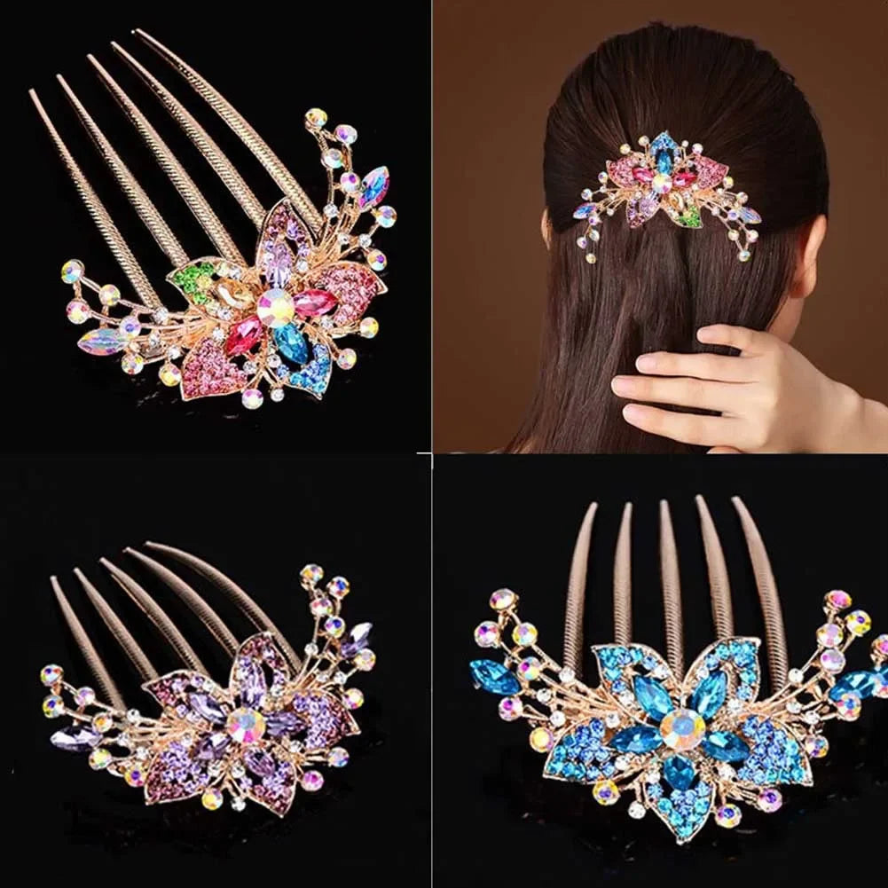 Vintage Blumen-Haarkamm mit Strass – Glänzender Haarschmuck für Damen – Antistatisch & Elegant (Geschenkidee)