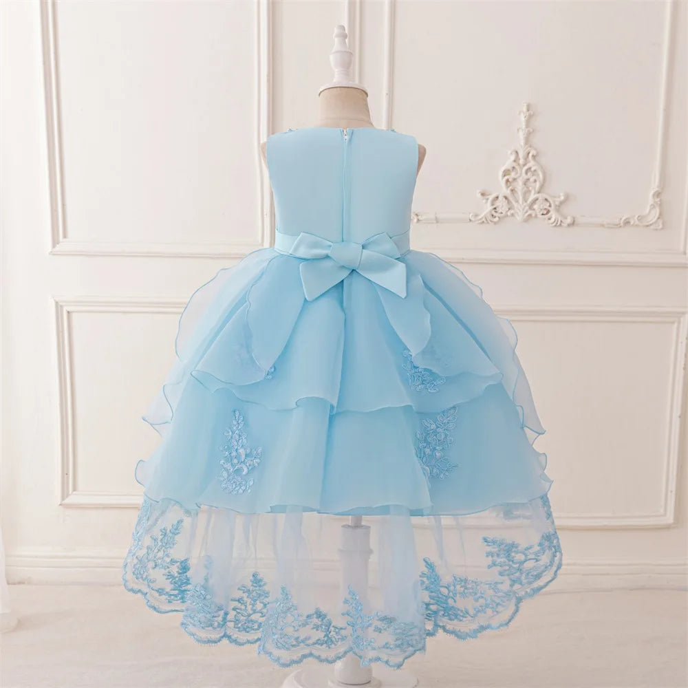 Prinzessinnenkleid für Mädchen mit Tüll & Stickerei – Rosa Partykleid mit Schleife & Schleppe – Für Geburtstag, Show & festliche Anlässe
