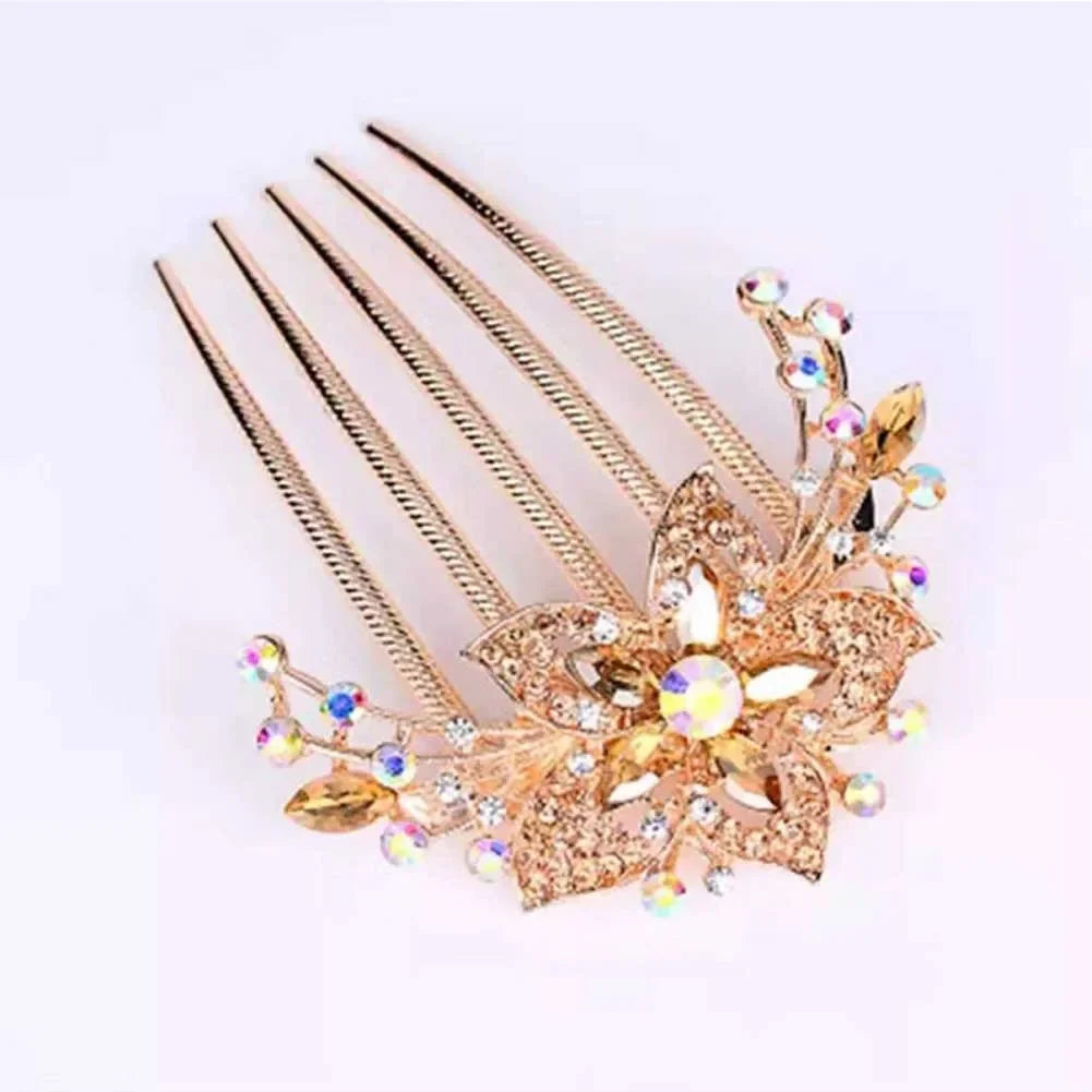 Vintage Blumen-Haarkamm mit Strass – Glänzender Haarschmuck für Damen – Antistatisch & Elegant (Geschenkidee)