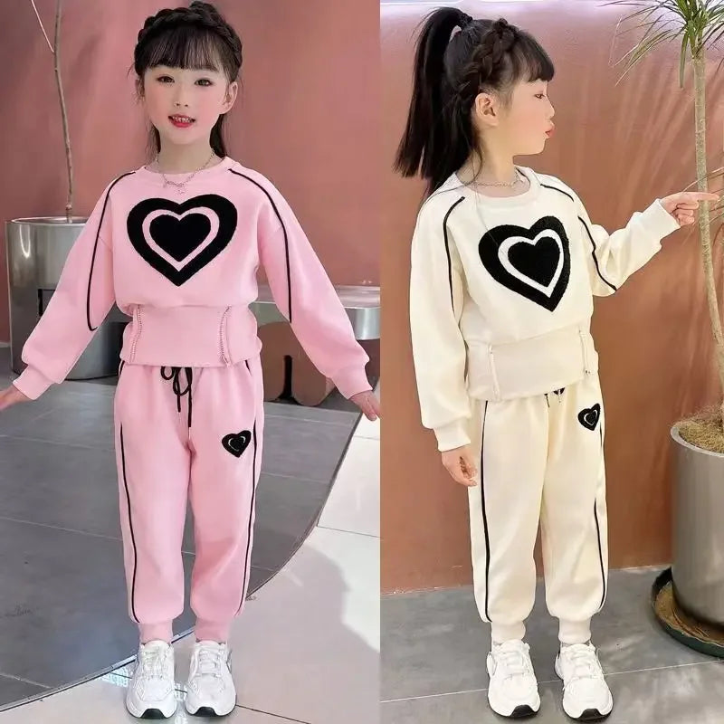 2-teiliges Mädchen-Set für Frühling & Herbst – Sweatshirt & Hose | Bequemes Freizeit-Outfit mit Print | 1–9 Jahre