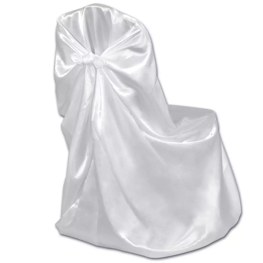 6er-Set Weiße Stuhlhussen aus Satin für Hochzeit, Bankett oder Konferenz