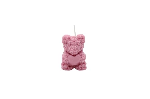 Handgemachte Sojawachs-Kerze | Set aus 5 Bären mit Herz – Vanille-Duft & florales Design | Duftkerze Geschenk & Dekoration