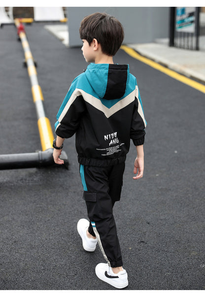2-teiliges Jungen-Sportanzug-Set mit Kapuze – Frühling & Herbst | Langarm-Trainingsanzug für Kinder & Teenager (Größe 120–170)