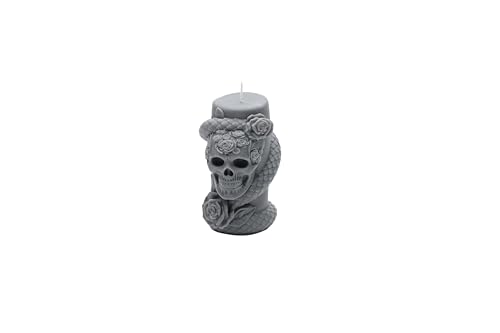 Handgemachte Sojawachs-Kerze | Totenkopf mit Schlange & Rosen Design | Duftkerze Geschenk & Dekoration