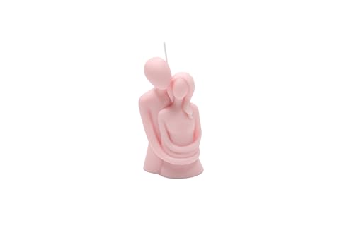 Handgemachte Sojawachs-Kerze | Vanille-Duft & Umarmendes-Paar-Design | Duftkerze Geschenk (Rosa)
