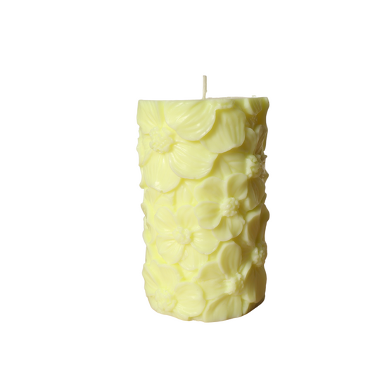 Handgemachte Sojawachs-Kerze | Blütentraum in Blau oder Helles Pastellgelb - Floral-Design | Duftkerze Geschenk (Blau)