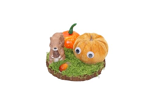 Handgefertigte Herbst-Deko mit Kürbis & Eichhörnchen – Naturholz & Kunststoffe