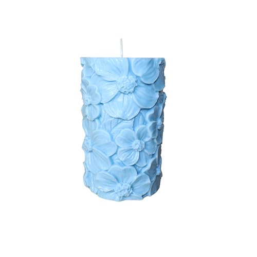 Handgemachte Sojawachs-Kerze | Blütentraum in Blau oder Helles Pastellgelb - Floral-Design | Duftkerze Geschenk (Blau)