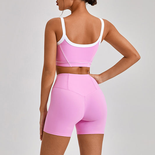 🧘‍♀️ Outdoor Sport-Yoga-Set für Damen – Spaghettiträger & Kontrastfarben  Stylisches 2-teiliges Fitness-Outfit für Training, Freizeit & Alltag