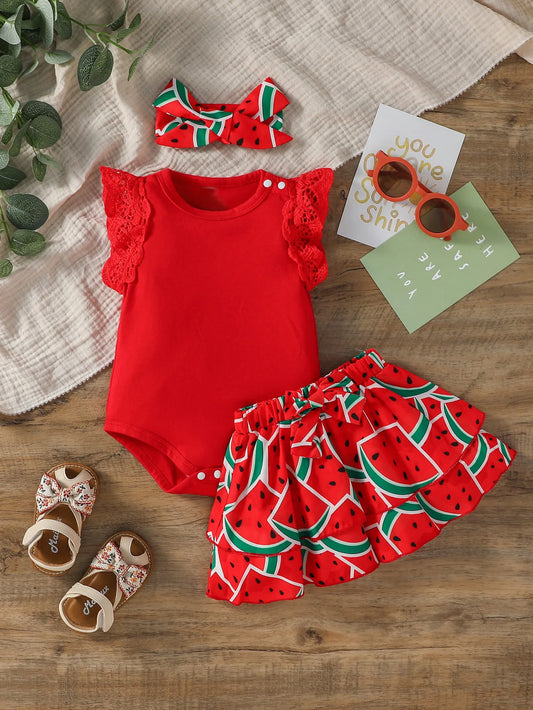 Baby Mädchen Sommer-Set – Ärmelloses Fashion-Shirt mit Wassermelonen-Print für Urlaub & Streetwear