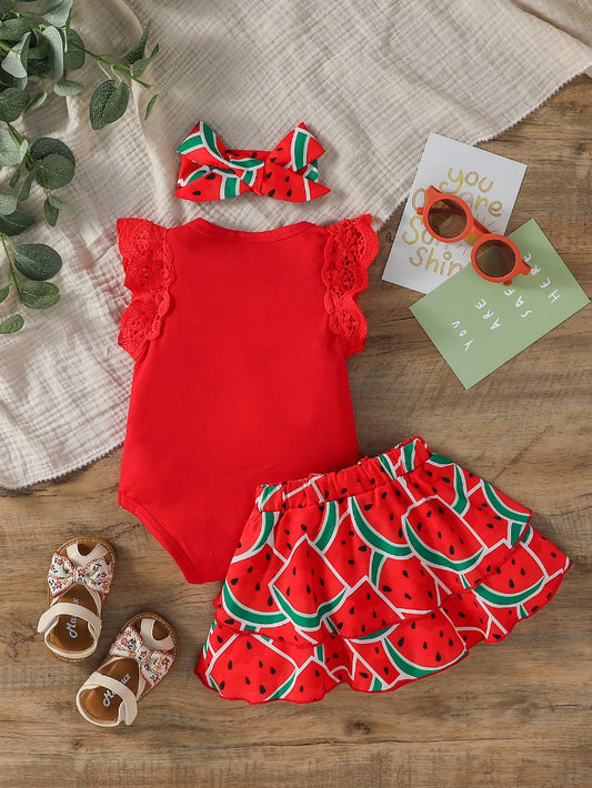 Baby Mädchen Sommer-Set – Ärmelloses Fashion-Shirt mit Wassermelonen-Print für Urlaub & Streetwear
