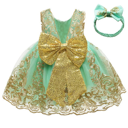 Sommerliches Prinzessinnenkleid für Mädchen – Ärmellos mit Rückenschleife & Pailletten – Festliches Kleid für Hochzeit, Party & Geburtstag