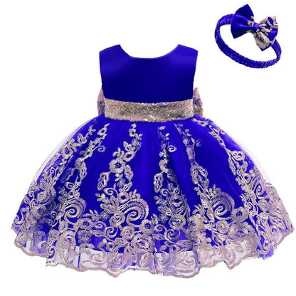 Sommerliches Prinzessinnenkleid für Mädchen – Ärmellos mit Rückenschleife & Pailletten – Festliches Kleid für Hochzeit, Party & Geburtstag
