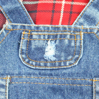 Hund / Katze Jeans-Hoodie Jumpsuit – Kariertes Denim-Outfit mit Kapuze für Frühling & Herbst – 4 Farben